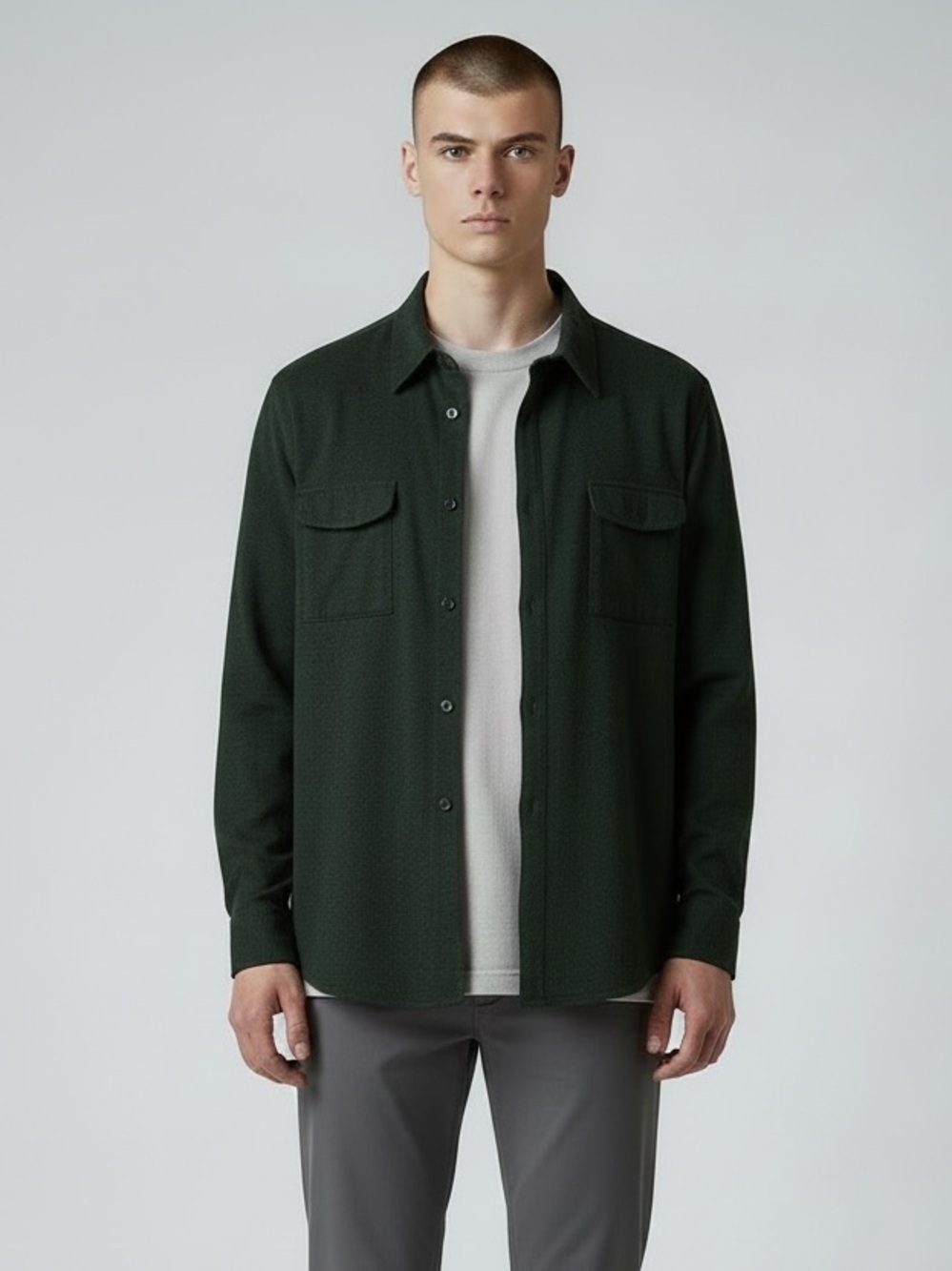 BAGUTTA Men’s Merino Wool Button-Up Shirt Jacket in Forest Green Size Large